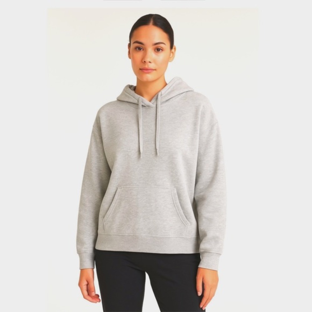 ZARA Women Light Gray Heathered Fleece Lined Hoodie Sweatshirt Size L